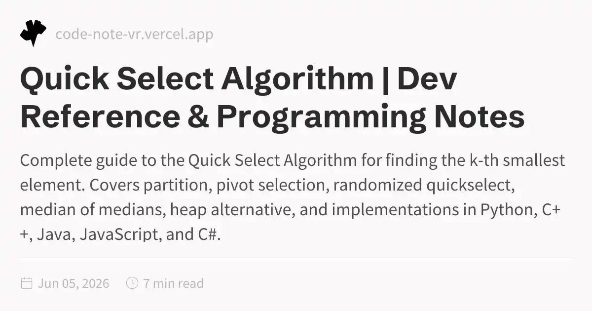 Quick Select Algorithm – Kth Smallest Element in O(n) Average | Dev ...