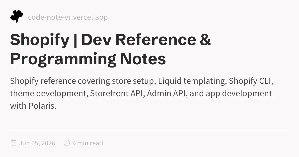 Shopify Syntax Shopify Reference – Store Setup, Liquid Themes, and API Guide | Dev ...
