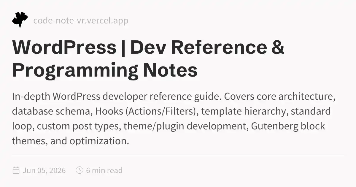 WordPress Developer Reference – Core Architecture, Themes, and Plugins ...